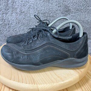 Clarks Wave Wheel Walking Shoe Womens Size 8.5 Wide Black Nubuck Leather Sneaker